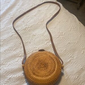 Tan and Brown Crossbody Bag with Intricate Weaving